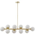 Lustre en mtal et verre blanc - 10 globes - l. 94 x p. 23 x h. 88 cm - dor - sofia