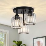 Lustre moderne en cristal, plafonnier � 3 lumi�res en cristal avec abat - jour en verre, plafonnier noir ...