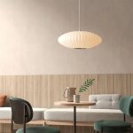 Lampe suspension ronde en soie blanche 60 cm ? lustre moderne pour int�rieur, restaurant ou salon, base ...