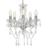 Lustre avec perles de cristal argent� rond 5 x e14, argent, 281601