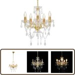 Lustre avec perles de cristal dor rond 5 x e14 - lustres dors - lustres modernes - luminaires intrieurs ...