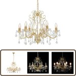 Lustre avec perles de cristal dor rond 6 x e14 - lustres dors - lustres modernes - luminaires intrieurs ...