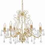 Lustre avec perles de cristal dor� rond 6 x e14, or, 281603