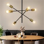 Lustre de plafond pour salon - suspension vintage avec 6 lampes e27 noires et dores, luminaire de cuisine ...