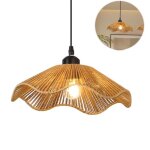 Lustre en rotin en forme de feuille de lotus, douille e27, lumi�re led chaude, applique murale r�tro, ...