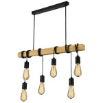 Lustre � suspension en bois de style industriel 6 porte - lampe e27 lampe de cuisine b47 - 6