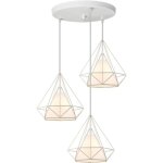 Lustre suspension cage en forme diamant industrielle, lampe plafonnier corde ajustable luminaire blanc ... Lustre suspension cage en forme diamant industrielle, lampe plafonnier corde ajustable luminaire blanc ...