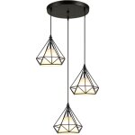 Lustre suspension cage en forme diamant moderne lampe plafonnier corde ajustable luminaire pour salon ...