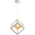 Lustre suspension contemporain en cage cube carr fer luminaire e27 salon cuisine chambre - blanc