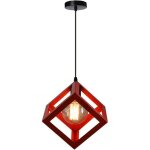 Lustre suspension contemporain en cage cube carr fer luminaire e27 salon cuisine chambre - rouge