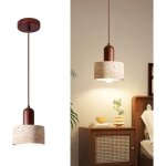 Lustre suspension cylindrique en pierre naturelle avec abat - jour en bois de noyer ? kit lampe suspendue ...
