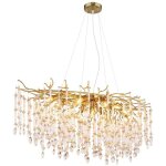 Lustre suspension dor� cristaux de verre ambre clair l 120 cm