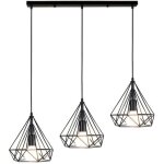 Lustre suspension industrielle de 3 lampes, plafonnier en mtal fer abat - jour forme diamant luminaire ...
