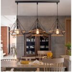 Lustre suspension industrielle design 3 lampes diamant chanvre corde m�tal led luminaire plafonnier abat ...