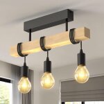 Lustre suspension vintage, 3 lampes en bois et m�tal, design industriel ajustable pour salon, restaurant ...