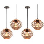 Lustre suspension vintage - idegu - lot de 4 - m�tal et corde de chanvre - noir