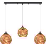 Lustre vintage lampe de plafond en corde de chanvre 3 lumires luminaire plafonnier d'intrieur en mtal ...