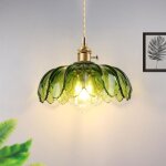 Lustre vintage vert, style milieu du sicle, moderne, avec abat - jour en verre souffl  la main, style ...