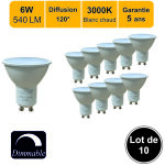 Lutece - arc - lot de 10 ampoules led dimmable gu10 6w 540lm 3000k - garantie 5 ans