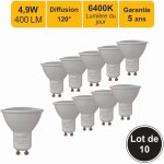 Lutece - arc - jamais utilis�] lot de 10 ampoules led gu10 4, 9w - 120� - 400lm 6400k - garantie 5 ans ...