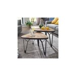 M&s ? lot de 2 tables gigognes triangulaires en acacia massif et manguier laqu� ? cadre en fer anthracite ...