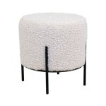 M&s - pouf rond alford ? tissu bouclette & pieds mtal noir - blanc