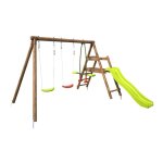 M&s - balan�oire en bois trait� 3 agr�s et toboggan figue