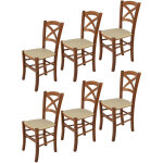 Tommychairs - set 6 chaises cross pour cuisine, bar et salle � manger, robuste structure en bois de h�tre ...