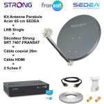 M - e - kit parabole acier 65 cm anthracite + lnb single full hd 4k + d�codeur srt 7407 fransat + c�ble ...