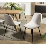 Macabane - tom - lot de 2 chaises tissu blanc écru pieds métal noir Macabane - tom - lot de 2 chaises tissu blanc écru pieds métal noir