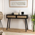Macabane - angelo - console noire bois 2 tiroirs cannage Macabane - angelo - console noire bois 2 tiroirs cannage