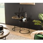 Macabane - johan - set de 2 tables d'appoint gigognes rondes aluminium dor� et noir - pieds ronds m�tal ...