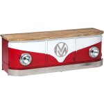 Made in meubles - meuble tv rouge avec plateau en bois de manguier combi Made in meubles - meuble tv rouge avec plateau en bois de manguier combi