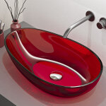 Mai & mai vasque � poser ovale rouge lavabo de r�sine transparente �vier salle de bain lave mains sans ...