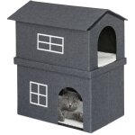 Maison pour chat en tissu, abri avec 2 portes, hxlxp : 71, 5x62, 5x44 cm, niche chatons et chats, gris ...
