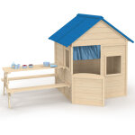 Maisonnette enfant en bois odyssey, cabane de jeux ext�rieure avec table de pique - nique int�gr�e