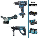 Makita pack 3 machines 18v : ddf482 + dga504 + dhr202 + 2 batteries 3ah, chargeur et sac � roulettes
