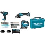 Makita - pack 3 outils 18v lxt (ddf482sfe + djv180zx + dga504z) + 2 batteries 3ah + chargeur + coffret ...