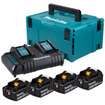 Makita pack de 4 batteries li - ion 18v 3ah bl1830b + chargeur double dc18sh + coffret makpac 3