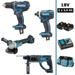 Makita pack 4 machines 18v : ddf482 + dtd152 + dga504 + dhr202 + 2 batteries 3ah, chargeur et sac � roulettes ...