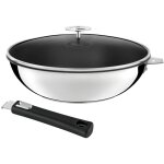 Malice - wok 28 cm avec rev�tement c�ramique, couvercle et poign�e noire
