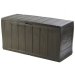 Malle en r�sine marron effet bois sherwood avec roulettes 117x45xh. 57, 5 cm