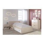Marco chambre enfant complete style contemporain decor acacia clair et blanc - l 90 x l 190 cm