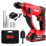 Teeno - marteau perforateur sans fil 20v, lithium 2, 0 ah 2 batteries, force de fappe de 1, 2j, capacité ... Teeno - marteau perforateur sans fil 20v, lithium 2, 0 ah 2 batteries, force de fappe de 1, 2j, capacité ...