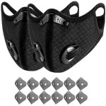 Masque de cyclisme r�utilisable avec filtre � charbon actif, noir(2 masques faciaux + 12 cartouches filtrantes ...