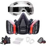 Masque  gaz, masque de peinture en arosol, avec lunettes de protection + 10 filtres de rechange, masque ...