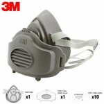 Masque de protection 3m 3200 (demi - masque anti - particules / poussieres) + 3701 filtre coton10 + 3700 ...