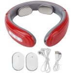 Masseur cervical sans fil 6 modes 9 intensit�s - rechargeable avec patches tens - rouge - soulagement ...