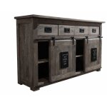 Massivmoebel24 ? buffet manguier laqu� gris 150x45 cm ? style industriel railway ? �l�ments en fonte ...