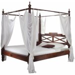 Massivmoebel24 - lit � baldaquin 200x200 acacia laqu� nougat oxford 247